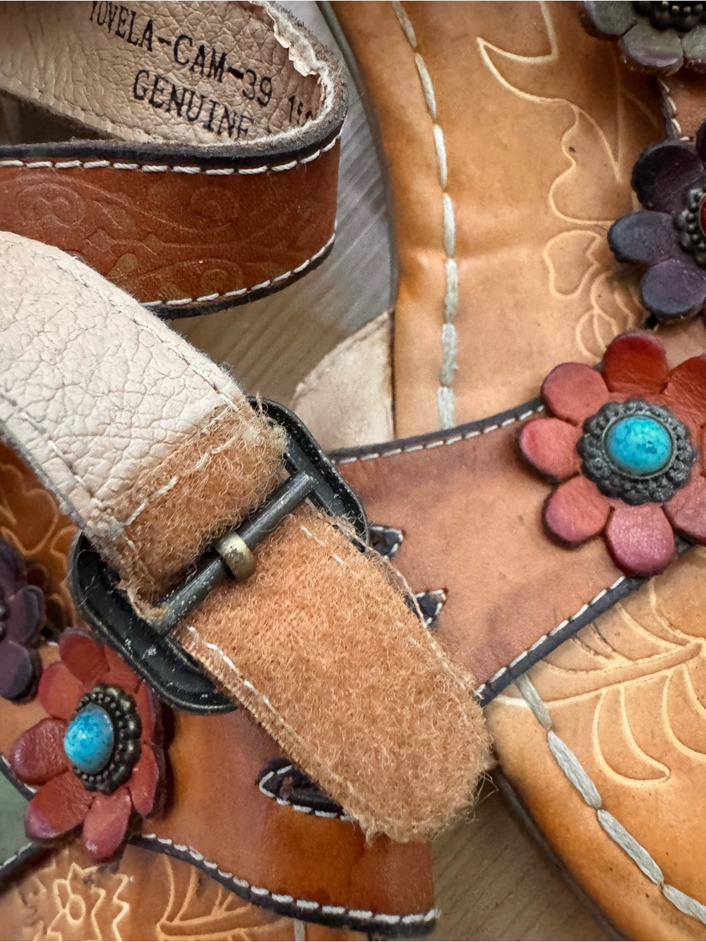 L'Artiste by Spring Step Yovela Leather Sandals – Hand Painted Floral Wedge - Picture 6 of 10